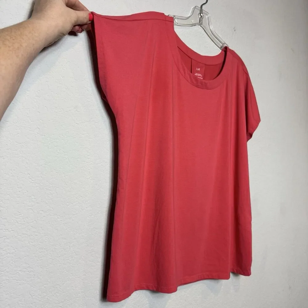J. Jill Luxe Supima Cotton Scoop Neck Tee Shirred Back Cinnabar Red Women’s Sz M - Picture 5 of 7